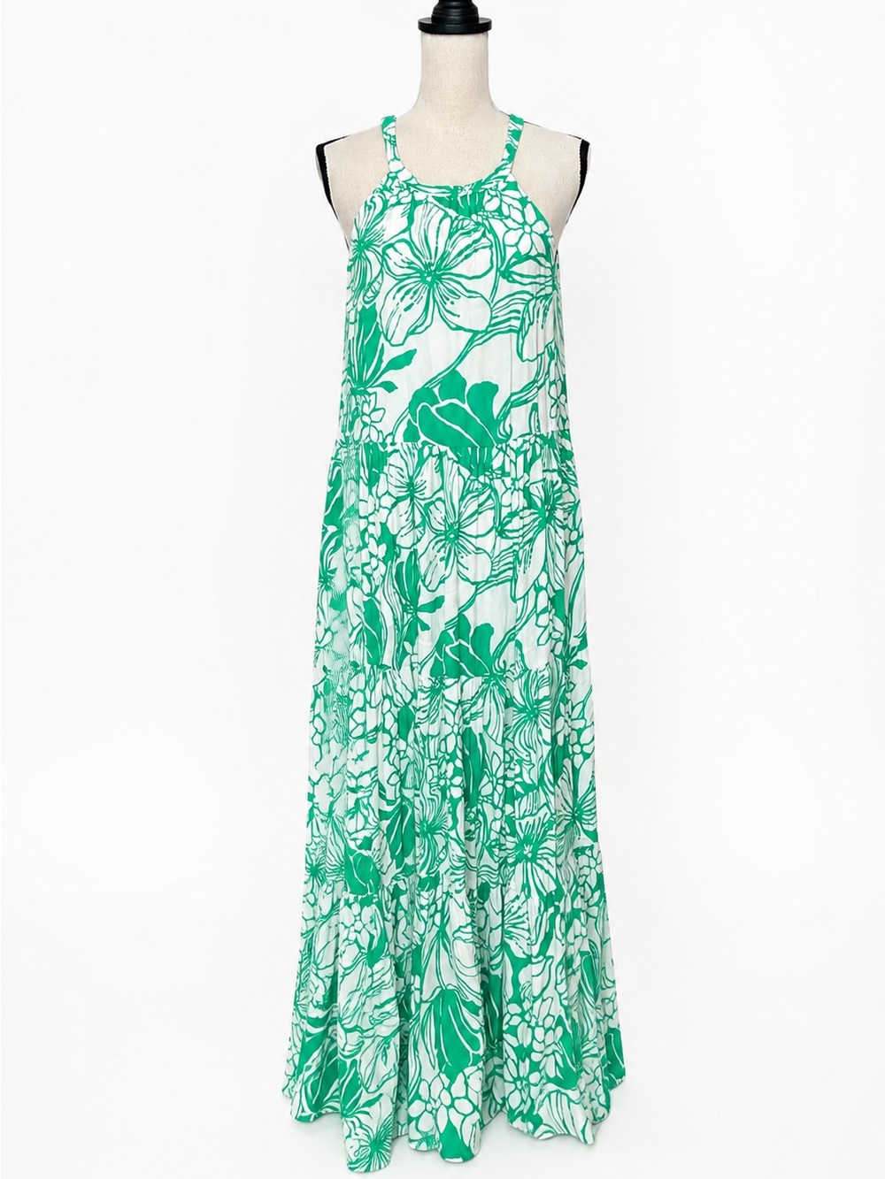 Lilly Pulitzer Green White Tropical Floral Tiered Maxi Dress Sz Small Resort - Picture 2 of 11